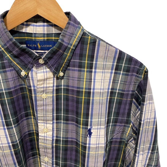 Ralph Lauren Other - Ralph Lauren Mens Classic Fit Plaid Button Down Shirt Blue Green Pony Size Large